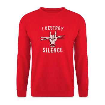 I Destroy Silence Drummer Hand Graphic - Unisex Sweatshirt - red - Front - Alina (178cm) & Michal (187cm)