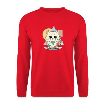 Kitten in teacup design - Unisex Sweatshirt - red - Front - Alina (178cm) & Michal (187cm)