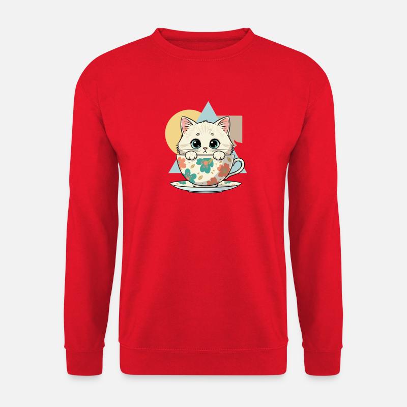 Kätzchen im Teetassen-Design - Unisex Pullover - Rot