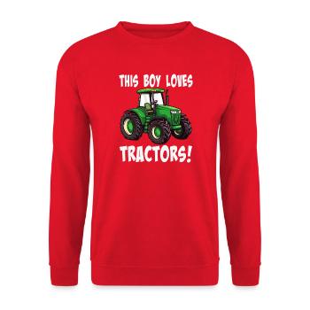 Dieser Junge liebt Traktoren - Unisex Pullover - Rot - Vorne - Alina (178cm) & Michal (187cm)