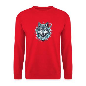 Eiswolf im Kristallkreis - Unisex Pullover - Rot - Vorne - Alina (178cm) & Michal (187cm)
