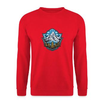 Alpine Summit Lake Landscape Badge - Unisex Sweatshirt - red - Front - Alina (178cm) & Michal (187cm)