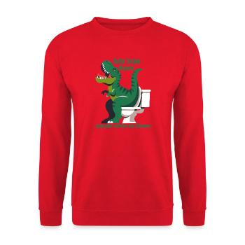 Dino auf Toilette im Freien - Unisex Pullover - Rot - Vorne - Alina (178cm) & Michal (187cm)