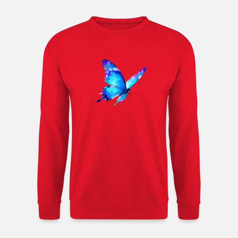 Blauer Wasserfarben-Schmetterling - Unisex Pullover - Rot