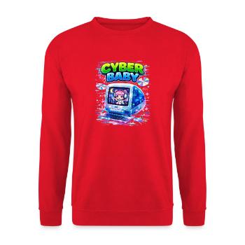 Cyber Baby Pixelart mit Y2K-Ästhetik. - Unisex Pullover - Rot - Vorne - Alina (178cm) & Michal (187cm)