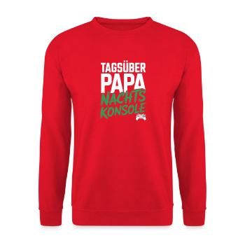  Tagsüber Papa Nachts Konsole Gamer Vater Zocker - Unisex Pullover - Rot - Vorne - Alina (178cm) & Michal (187cm)