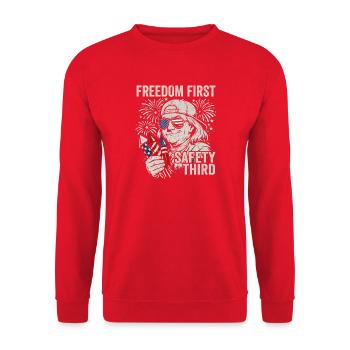 Freedom first, safety in third place, Fra - Unisex Sweatshirt - red - Front - Alina (178cm) & Michal (187cm)