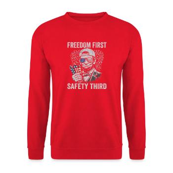 La liberté d’abord, la sécurité troisièmement, Lin - Sweat-shirt Unisexe - rouge - Devant - Alina (178cm) & Michal (187cm)