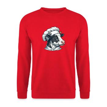 Dessin animé Cow Chef - Sweat-shirt Unisexe - rouge - Devant - Alina (178cm) & Michal (187cm)