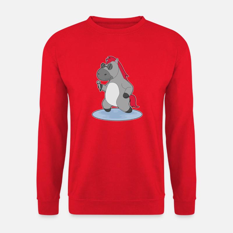 Pferd Sänger Mikrofon Singen - Unisex Pullover - Rot