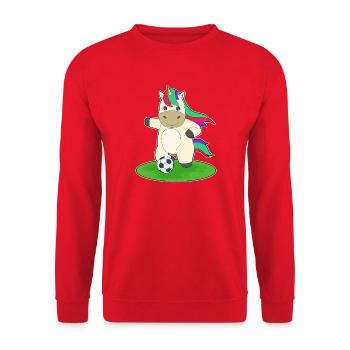 Einhorn Fußballspieler Fußball Sport - Unisex Pullover - Rot - Vorne - Alina (178cm) & Michal (187cm)