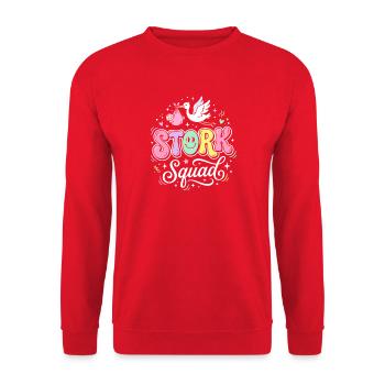 Stork Squad Pastell-Babyzustellung - Unisex Pullover - Rot - Vorne - Alina (178cm) & Michal (187cm)