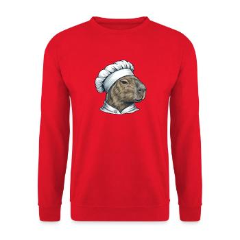Capybara Chef Cartoon Motif - Unisex Sweatshirt - red - Front - Alina (178cm) & Michal (187cm)