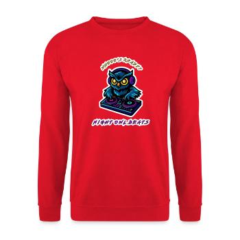 Night Owl schlägt DJ Owl - Unisex Pullover - Rot - Vorne - Alina (178cm) & Michal (187cm)