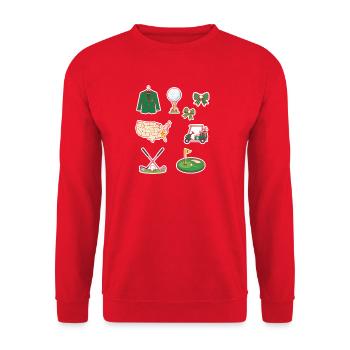 Golf-Universum Sticker-Set - Unisex Pullover - Rot - Vorne - Alina (178cm) & Michal (187cm)