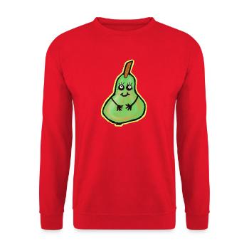 Kawaii Birne mit freundlichem Gesicht - Unisex Pullover - Rot - Vorne - Alina (178cm) & Michal (187cm)