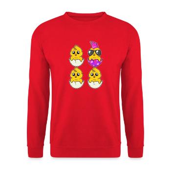 Cooles Punk Küken Sei Anders Lustiges Ostern Motiv - Unisex Pullover - Rot - Vorne - Alina (178cm) & Michal (187cm)