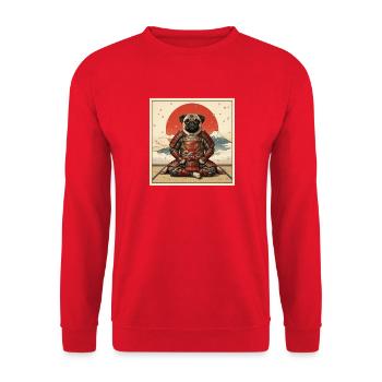 Samurai Mopshund Krieger Japanisches Kunstdesign - Unisex Pullover - Rot - Vorne - Alina (178cm) & Michal (187cm)