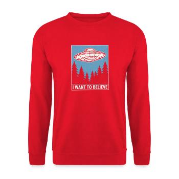 OVNI au-dessus de la forêt que je veux croire - Sweat-shirt Unisexe - rouge - Devant - Alina (178cm) & Michal (187cm)