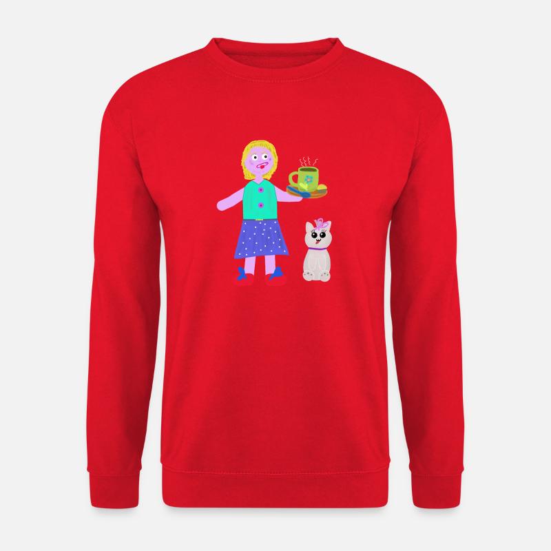 Fröhliche Mädchen Kaffee Praline Katze - Unisex Pullover - Rot