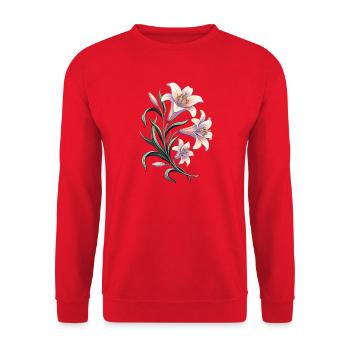 Motif vintage des Fleurs de Nénuphar - Sweat-shirt Unisexe - rouge - Devant - Alina (178cm) & Michal (187cm)