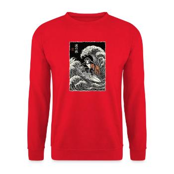 Ukiyo-e Baby Monkey Punch - Unisex Pullover - Rot - Vorne - Alina (178cm) & Michal (187cm)