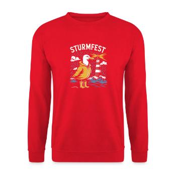 Mouette à l’épreuve des tempêtes en vison frison au phare - Sweat-shirt Unisexe - rouge - Devant - Alina (178cm) & Michal (187cm)