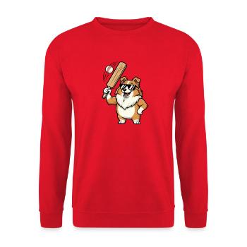 Cooler Corgi Hund spielt Baseball Cartoon - Unisex Pullover - Rot - Vorne - Alina (178cm) & Michal (187cm)