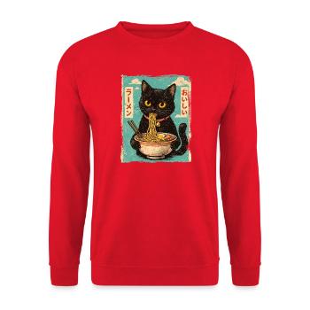Ramen Nudeln Katze Japan Y2K Kawaii Retro Katzen  - Unisex Pullover - Rot - Vorne - Alina (178cm) & Michal (187cm)