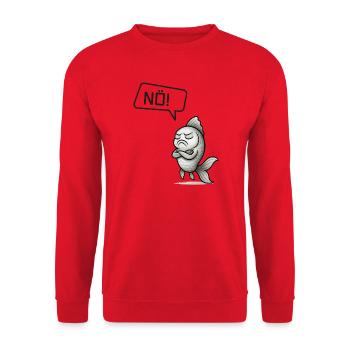 Sturer Fisch sagt NÖ! – Witziges Design - Unisex Pullover - Rot - Vorne - Alina (178cm) & Michal (187cm)