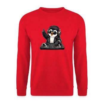 Cooler Pinguin DJ Musik Techno Club Party - Unisex Pullover - Rot - Vorne - Alina (178cm) & Michal (187cm)