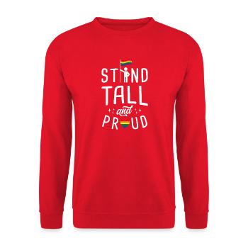 Stand Tall and Proud Rainbow Pride Quote Graphic - Unisex Pullover - Rot - Vorne - Alina (178cm) & Michal (187cm)