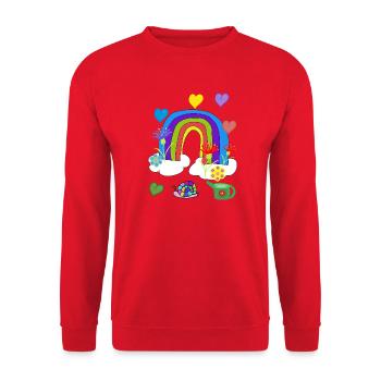 Kinder Fantasy Regenbogen Garten Blumen - Unisex Pullover - Rot - Vorne - Alina (178cm) & Michal (187cm)