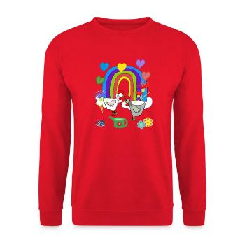 Kinder Fantasy Regenbogen Blumen Hühner  - Unisex Pullover - Rot - Vorne - Alina (178cm) & Michal (187cm)