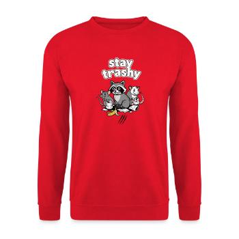 Stay trashy. Funny raccoon - Unisex Sweatshirt - red - Front - Alina (178cm) & Michal (187cm)