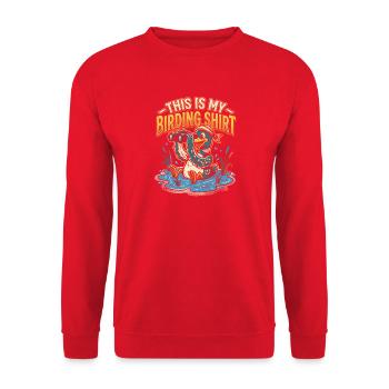 Birding Shirt with Binocular Duck Splash - Unisex Sweatshirt - red - Front - Alina (178cm) & Michal (187cm)