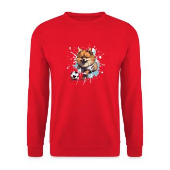 Pomeranian Hund Fussball Sport - Unisex Pullover - Rot - Vorne - Alina (178cm) & Michal (187cm)