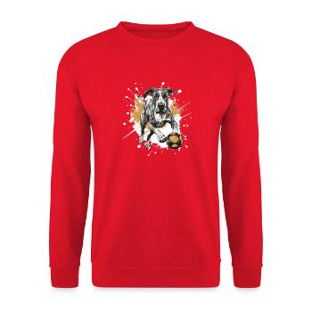 Deutsche Dogge Hund mit Ball - Unisex Pullover - Rot - Vorne - Alina (178cm) & Michal (187cm)