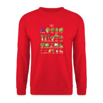 May Veggie Kalender drucken - Unisex Pullover - Rot - Vorne - Alina (178cm) & Michal (187cm)