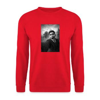 Franz Kafka Selfie Porträt - Unisex Pullover - Rot - Vorne - Alina (178cm) & Michal (187cm)