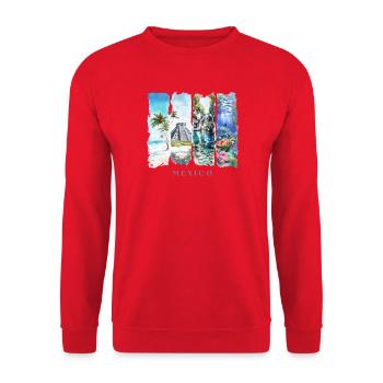 Mexico Vacation Travel – Beach & Pyramids Motif - Unisex Sweatshirt - red - Front - Alina (178cm) & Michal (187cm)