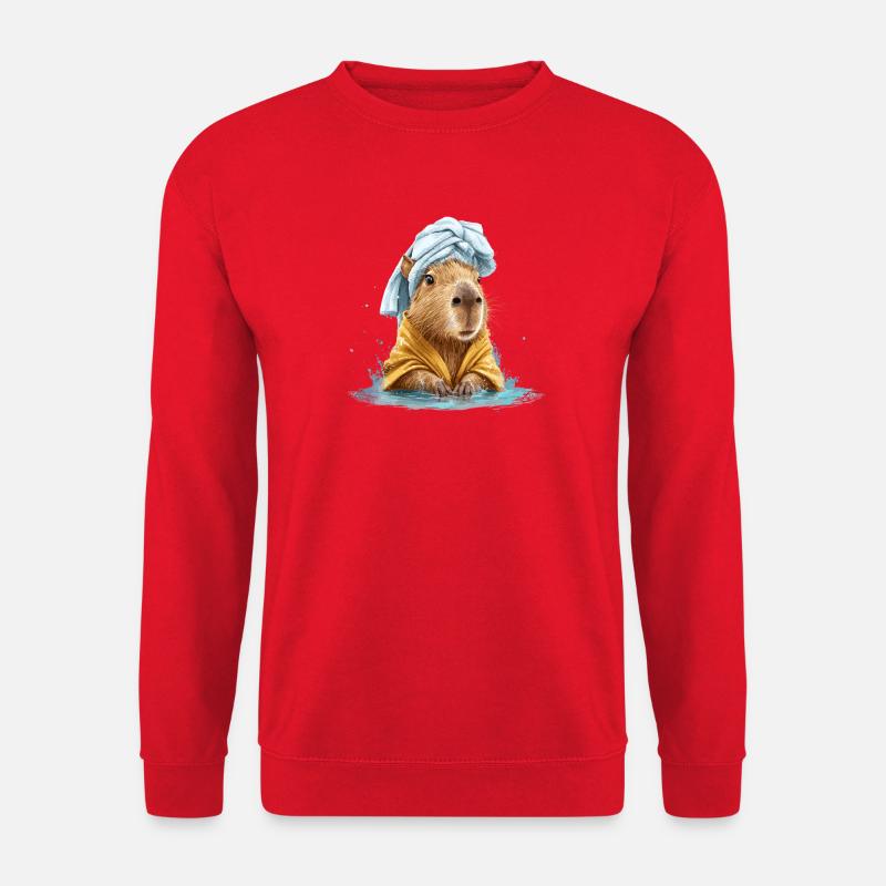Kapybara im Badetuch und Bademantel - Unisex Pullover - Rot