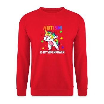 L’autisme est mon superpouvoir Licorn Dab - Sweat-shirt Unisexe - rouge - Devant - Alina (178cm) & Michal (187cm)