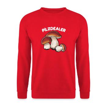  Pilzdealer Lustige Pilzillustration für - Unisex Pullover - Rot - Vorne - Alina (178cm) & Michal (187cm)