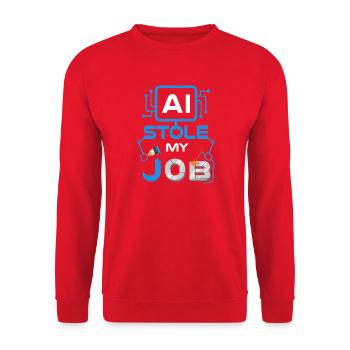 AI Stole My Job Funny Tech Graphic - Unisex Pullover - Rot - Vorne - Alina (178cm) & Michal (187cm)