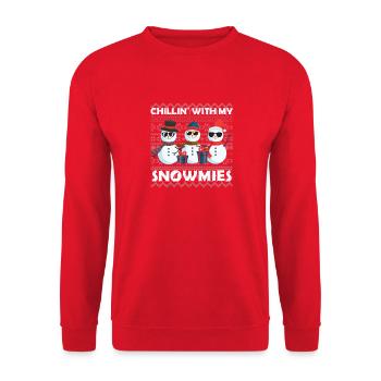 Snowmies Weihnachten Vilain Pull de Noël - Sweat-shirt Unisexe - rouge - Devant - Alina (178cm) & Michal (187cm)