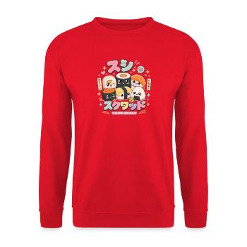 Sushi-Truppe Lustiges japanisches Essen Sashimi Li - Unisex Pullover - Rot - Vorne - Alina (178cm) & Michal (187cm)