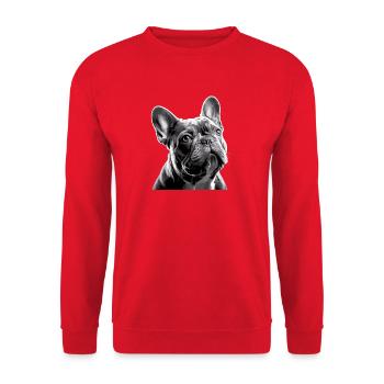 Bulldog Français Visage de Bully Blanc Noir - Sweat-shirt Unisexe - rouge - Devant - Alina (178cm) & Michal (187cm)