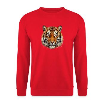 Tigerkopf im Ölfarbenstil - Unisex Pullover - Rot - Vorne - Alina (178cm) & Michal (187cm)