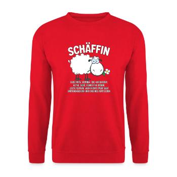 Schäffin - Alpha Schaf mit Sonnenbrille - Unisex Pullover - Rot - Vorne - Alina (178cm) & Michal (187cm)